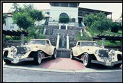 Clenet Series I #215 and #216 pose at the Wrigley Mansion on Catalina Island. This is the only set of twin Clenets ever built.