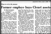 In July 1984, Alfred DiMora buys the assets of Clenet Coachworks after its bankruptcy.