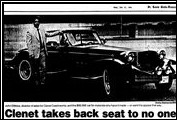 <em>St. Louis Globe-Democrat</em> praises the Clenet during its first cross-country tour in October 1985.
