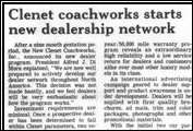 <em>Automotive News</em> reports Alfred DiMora´s announcement of his plans for the rollout of the Clenet dealer network in 1985.
