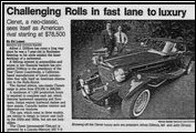 The American-made Clenet receives more coverage as THE Rolls-Royce competitor in this December 1985 article.